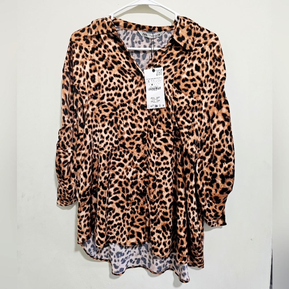 Zara | (NWT) Silk Leopard Button Down